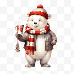 聖誕熊图片_可爱的北极熊在溜冰鞋上戴着红帽