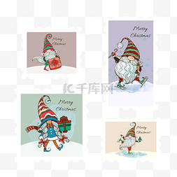圣诞水彩边框图片_圣诞侏儒邮票组合假期