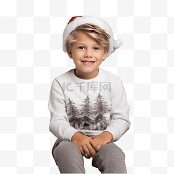 快乐的孩子在圣诞气氛中坐在扶手
