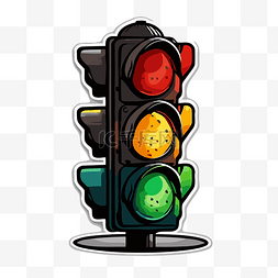 交通灯贴纸是彩色的，有 3 个灯剪