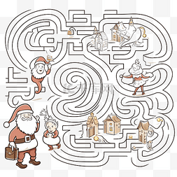 儿童迷宫迷宫图图片_迷宫与圣诞老人与礼物和孩子着色