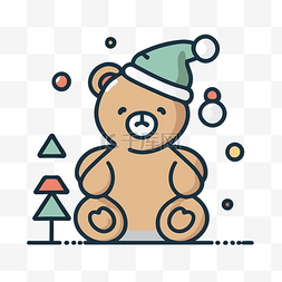拿着圣诞老人帽子的泰迪熊 向量