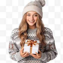 礼物卡手套图片_戴着手套和一件带有冬季装饰品的