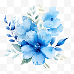 藍色花水彩