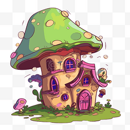 奇特的剪贴画插图卡通蘑菇童话屋
