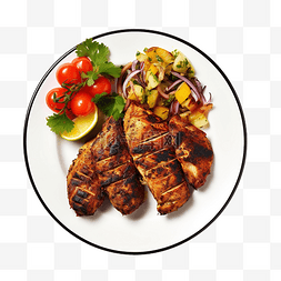 盘子菜图片_墨西哥菜用叉子和刀在盘子上烤鸡
