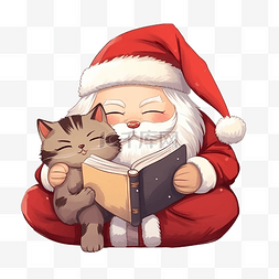 睡觉的猫卡通图片_卡通可爱圣诞圣诞老人看书和睡觉