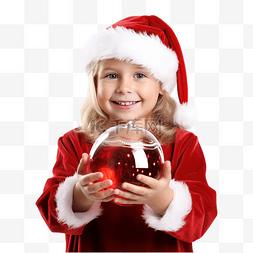 拿礼物的小孩图片_穿着圣诞老人服装的小孩拿着圣诞