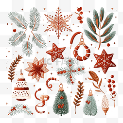 圣诞雪人鸟图片_具有不同手绘装饰元素的圣诞系列