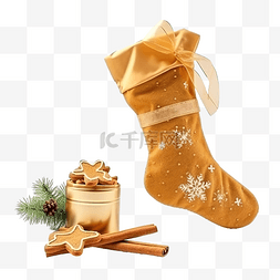 毛绒短靴图片_带礼物和焦糖棒的圣诞袜
