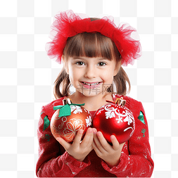 美丽的微笑女孩与圣诞玩具隔离在
