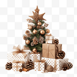 圣诞老人和框图片_带有礼物和木制圣诞树的圣诞组合