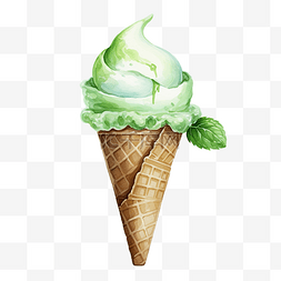 巧克力冰淇淋甜筒图片_水彩夏日元素中的薄荷巧克力冰淇