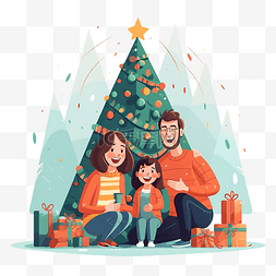 爸爸和儿子女儿图片_幸福的家庭庆祝圣诞节