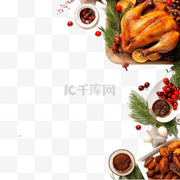 整只图片_圣诞餐桌上有烤火鸡或鸡肉