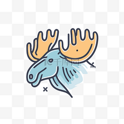 有角和蓝色头的驼鹿的标志 向量