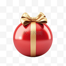 金色圣诞球从红色礼品盒中滚出
