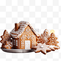 圣诞装饰屋和木桌上不同形状的糖
