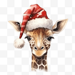 动物森林图片_圣诞节长颈鹿水彩插图