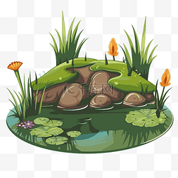 沼泽剪贴画 一个孤立的岩石卡通