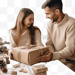 夫妇包装圣诞礼物