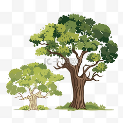 树，卡通树，树图片_橡树剪贴画两棵不同形状和大小的