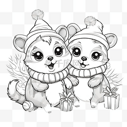 圣诞快乐可爱的动物绘画素描用浆