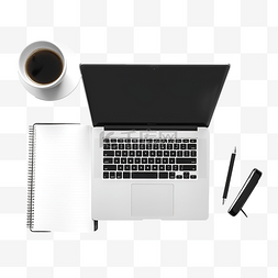 笔记本电脑和笔记本和咖啡