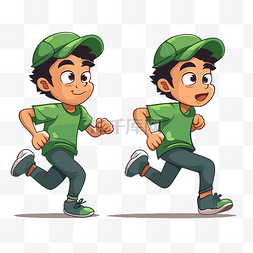 追逐奔跑图片_追逐剪贴画 戴着绿帽子奔跑卡通