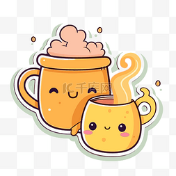 茶咖啡壶图片_热咖啡壶里的两杯卡通咖啡 向量