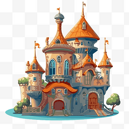 宫殿剪贴画卡通城堡与蓝色和橙色