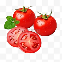 植物番茄图片_番茄红新鲜带叶切片番茄带番茄种