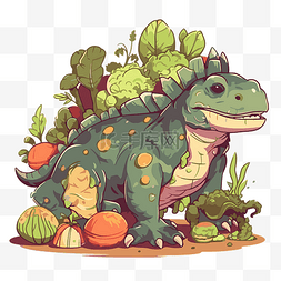 草食动物剪贴画恐龙与蔬菜卡通 