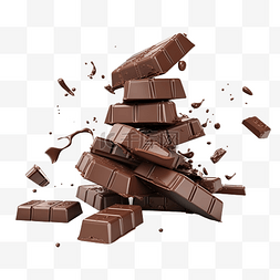巧克力块落在巧克力堆上 3d 插图