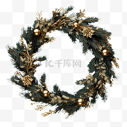 金箔树图片_圣诞花环由逼真的松枝制成，黑色