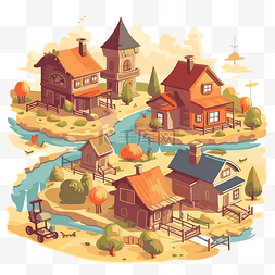 河和房子图片_县剪贴画各种卡通房子有一条河和