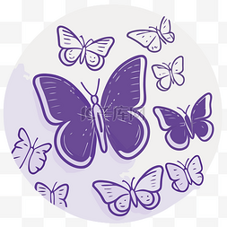 文艺新清图片_新的圆形紫色蝴蝶邮票套装 向量