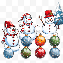 雪图片_圣诞球和雪人的计数游戏