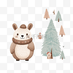 熊套装图片_圣诞快乐贺卡和图案套装，配有野