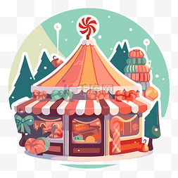 插图显示了一个有树木和雪的糖果