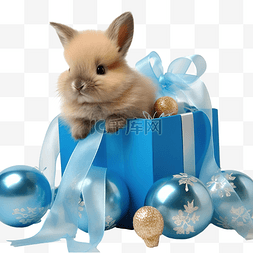 绿色礼物盒圣诞节图片_礼盒里的小兔子和绿色圣诞节的蓝