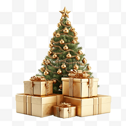 圣诞节松圈图片_白色空间中的礼品盒和圣诞树