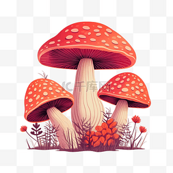 粉色的手绘画图片_橙色和粉色的三重蘑菇插画
