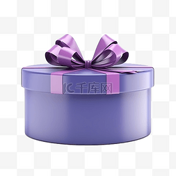3D 渲染紫色礼品盒，带蓝色蝴蝶结