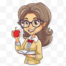 美丽女老师卡通图片_拿着苹果和书的卡通女人女教育家