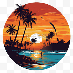 日落冲浪 日落 棕榈树