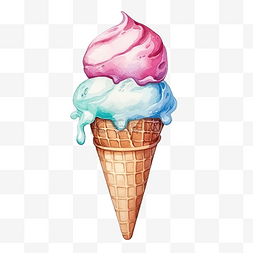 水彩冰淇淋球图片_水彩冰淇淋锥