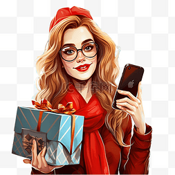 销售电话图片_圣诞购物后美丽的女士在城市里散