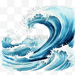 海滩沙图片_水彩海浪波波插画海洋插画