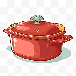 砂锅剪贴画红色搪瓷烤盘带盖插画